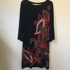 Black Print long Sleeve Midi Dress